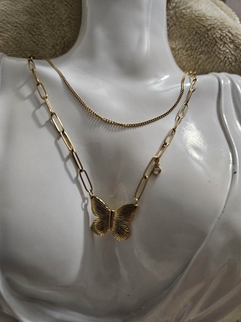 Gold Butterfly Pendant Layered Necklace - Women Jewelry